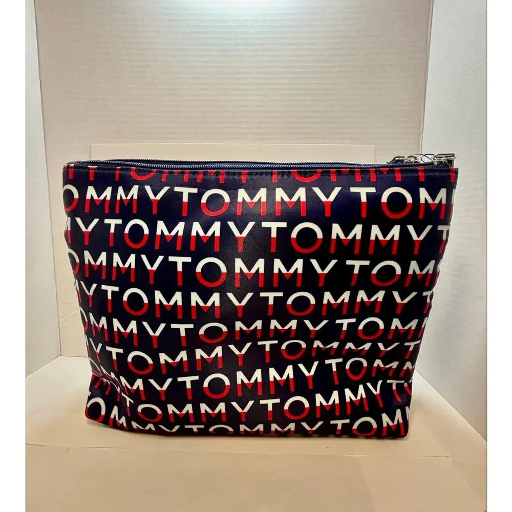 Tommy Hilfiger Cosmetic Bag Monogram Logo Navy Red Makeup Toiletry Mini Purse